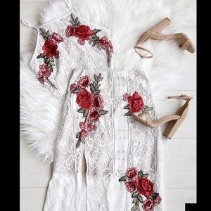 Two Piece Maxi Lace Ivory Floral Dress
